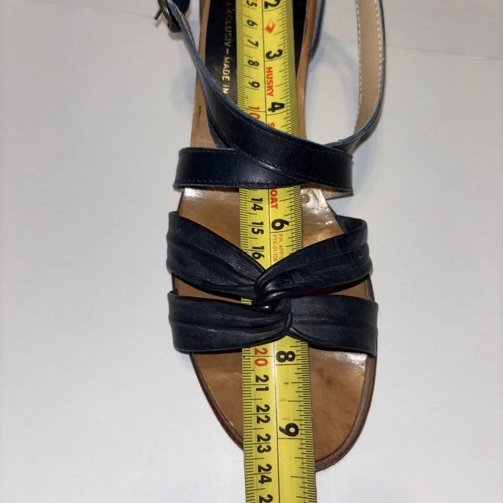 FIRST LADY BOOTERY Vintage Navy Leather Wedge Sandals Slingbacks Italy Sz 38